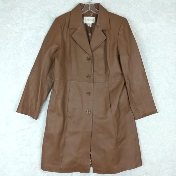 Chadwicks Jackets & Blazers - Chadwicks Chestnut Brown Leather Button-Front Coat